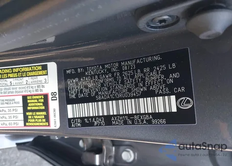 2024 Lexus Es 300H из США, поврежденный, VIN 58ADA1C13RU039457